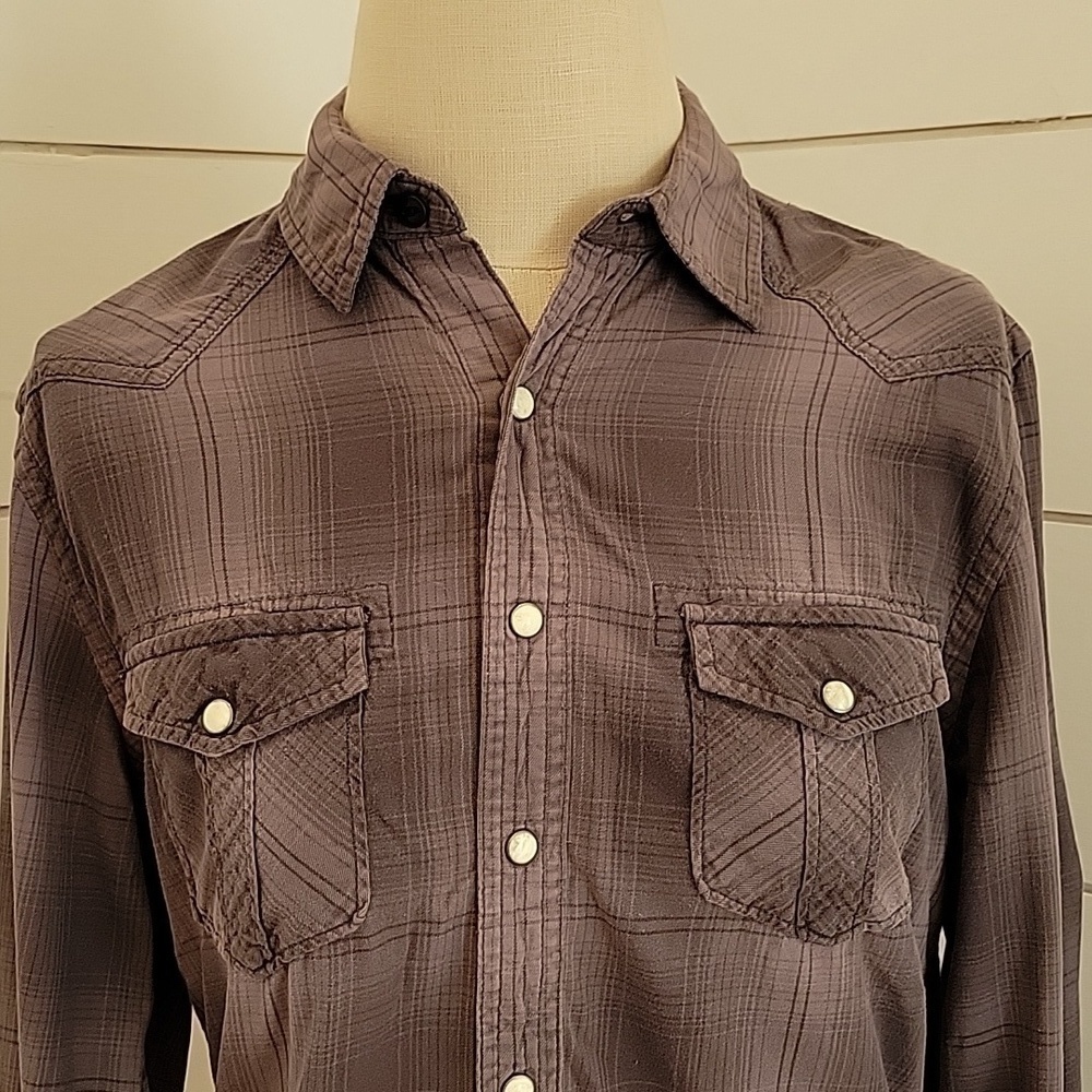 American Eagle Outfitters xs grey plaid pearl snap button down shirt - Picture 2 of 8